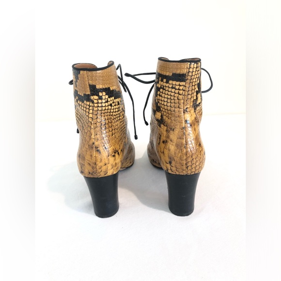 Tory Burch Ankle Boots Victorian Lace Up Vienna Booties Yellow Black Snake 7 - Picture 3 of 7